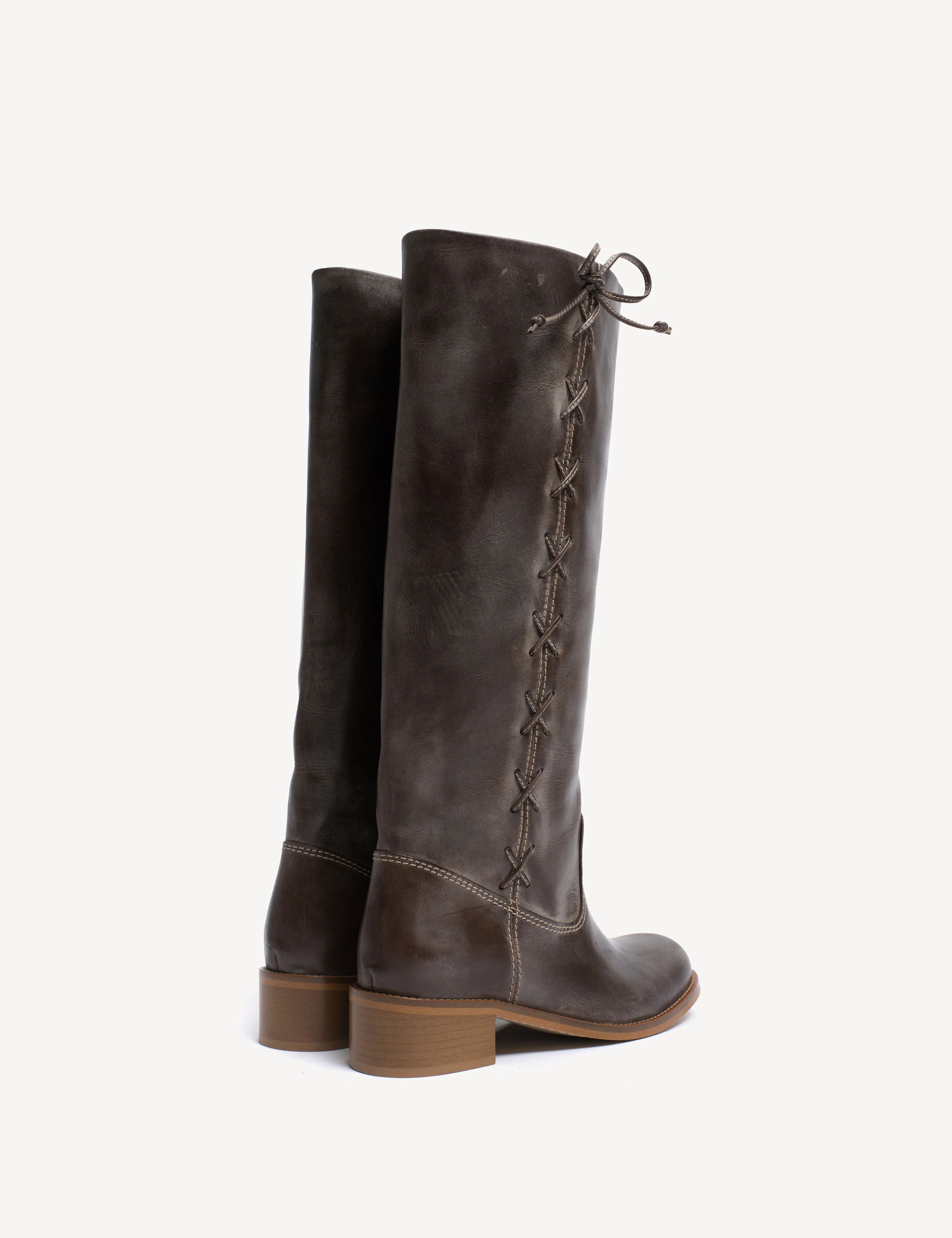 Ann Gaucho Boot With Laces In Dark Brown Escovado Leather - Image 4