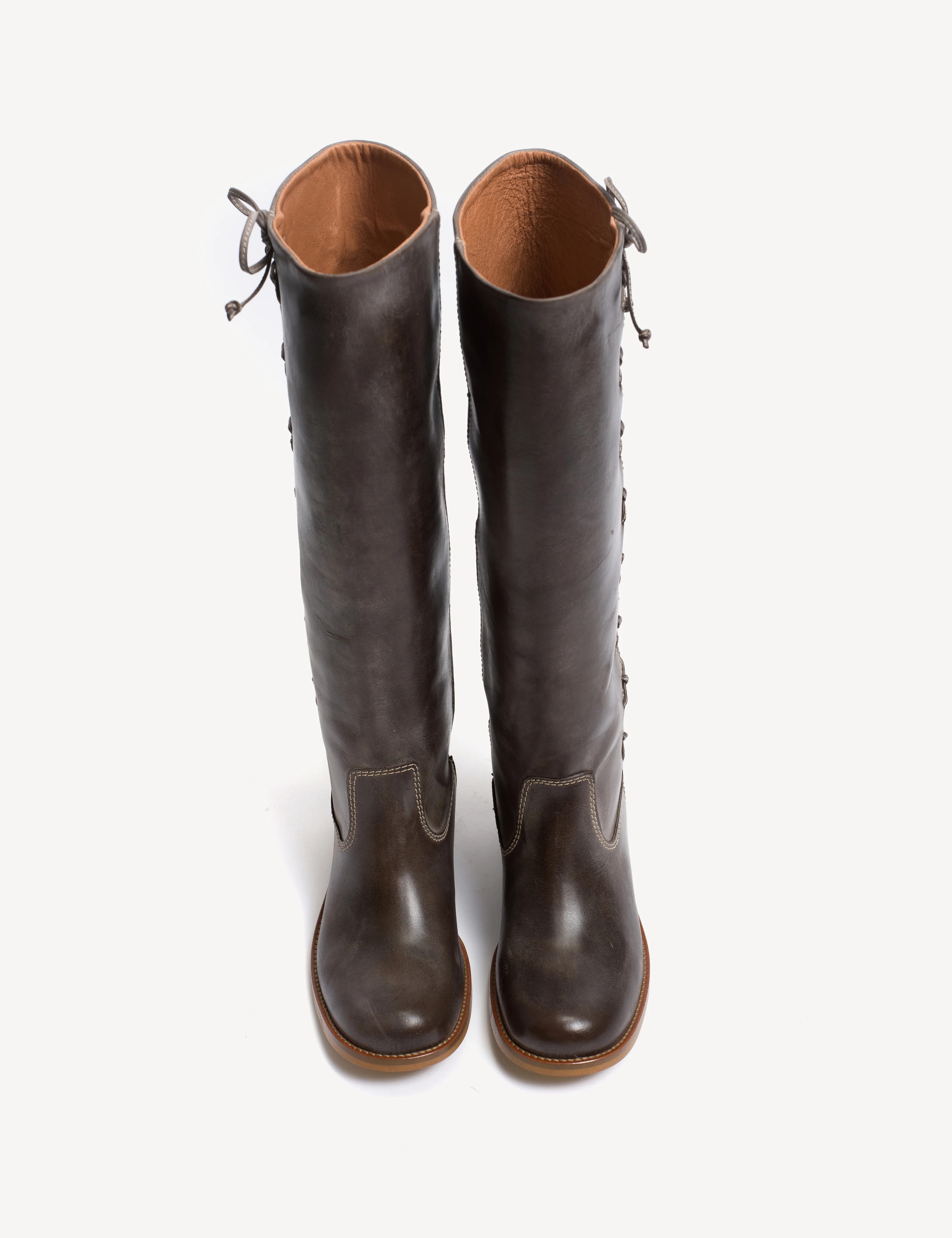 Ann Gaucho Boot With Laces In Dark Brown Escovado Leather - Image 5