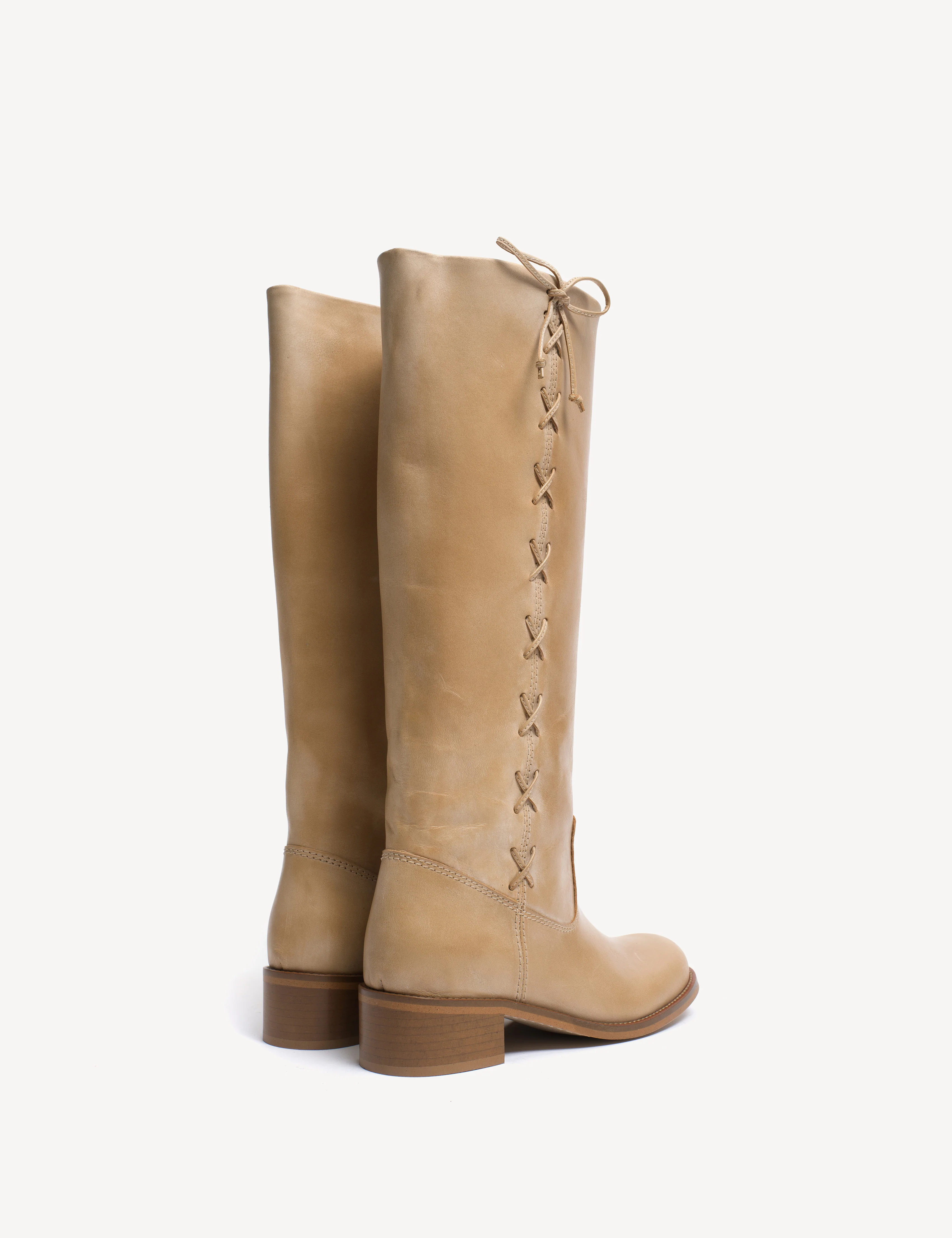 Ann Gaucho Boot With Laces In Light tan Escovado Leather - Image 4