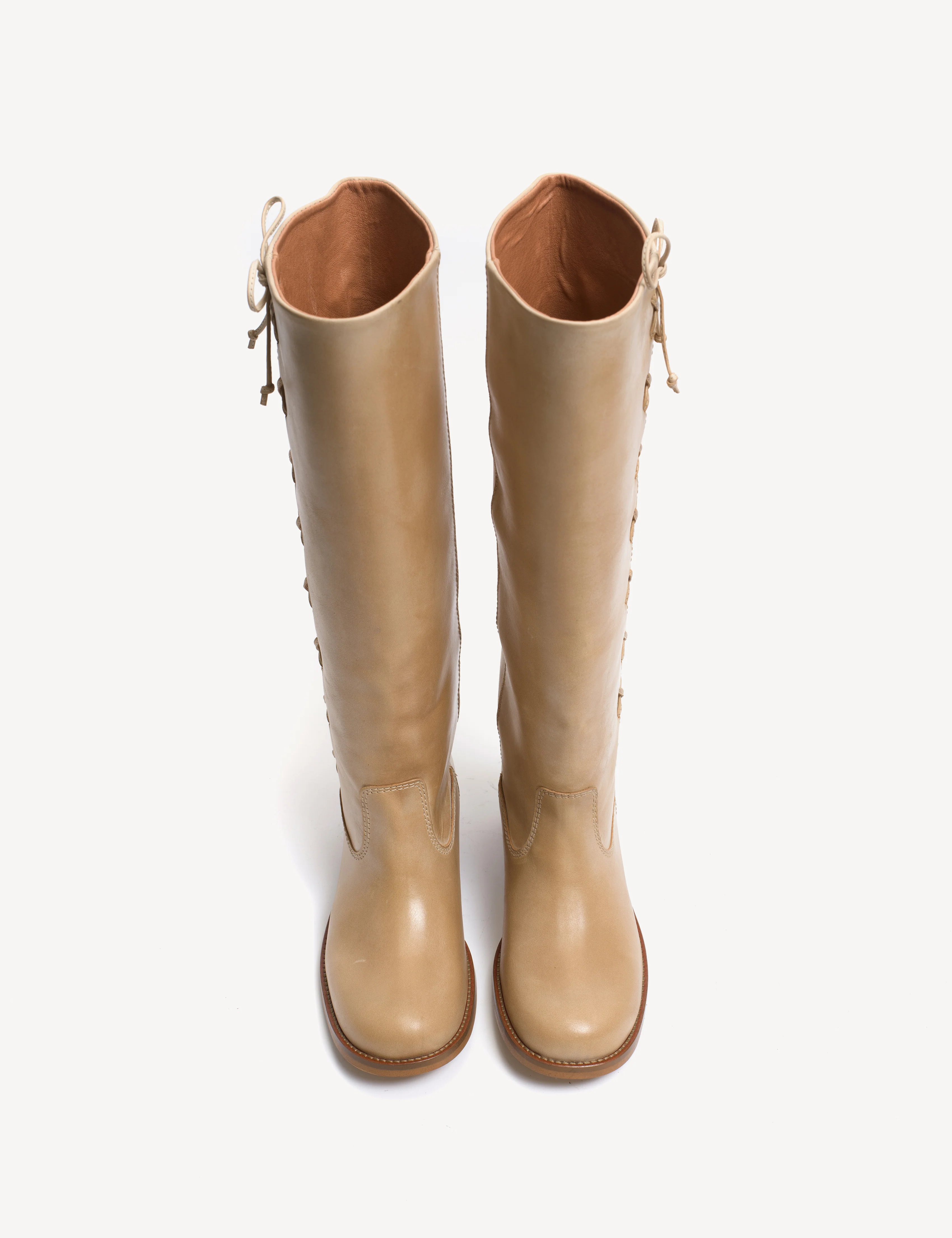 Ann Gaucho Boot With Laces In Light tan Escovado Leather - Image 5