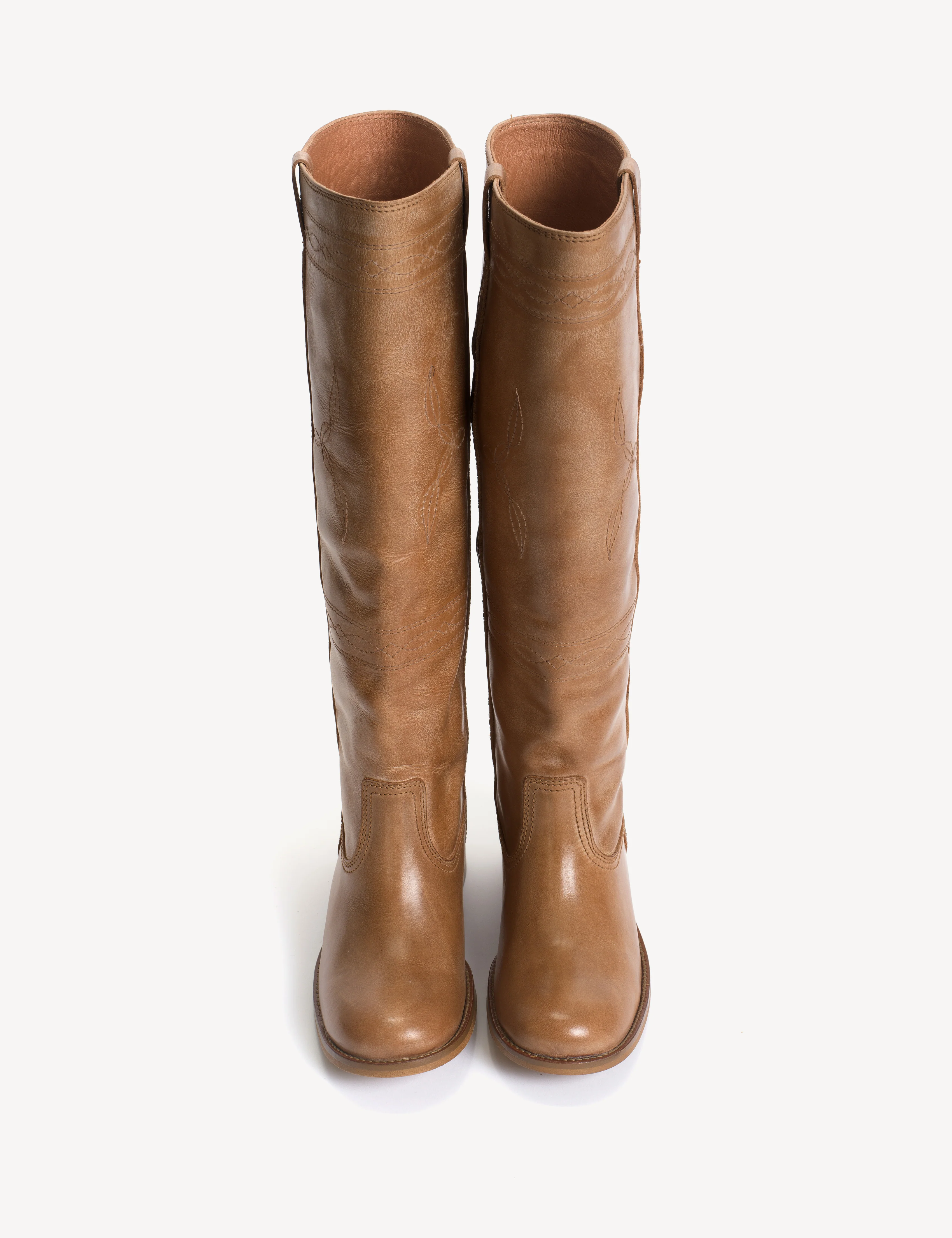 Ann Gaucho Boot With Western Stitchings In Dark Tan Escovado Leather - Image 5