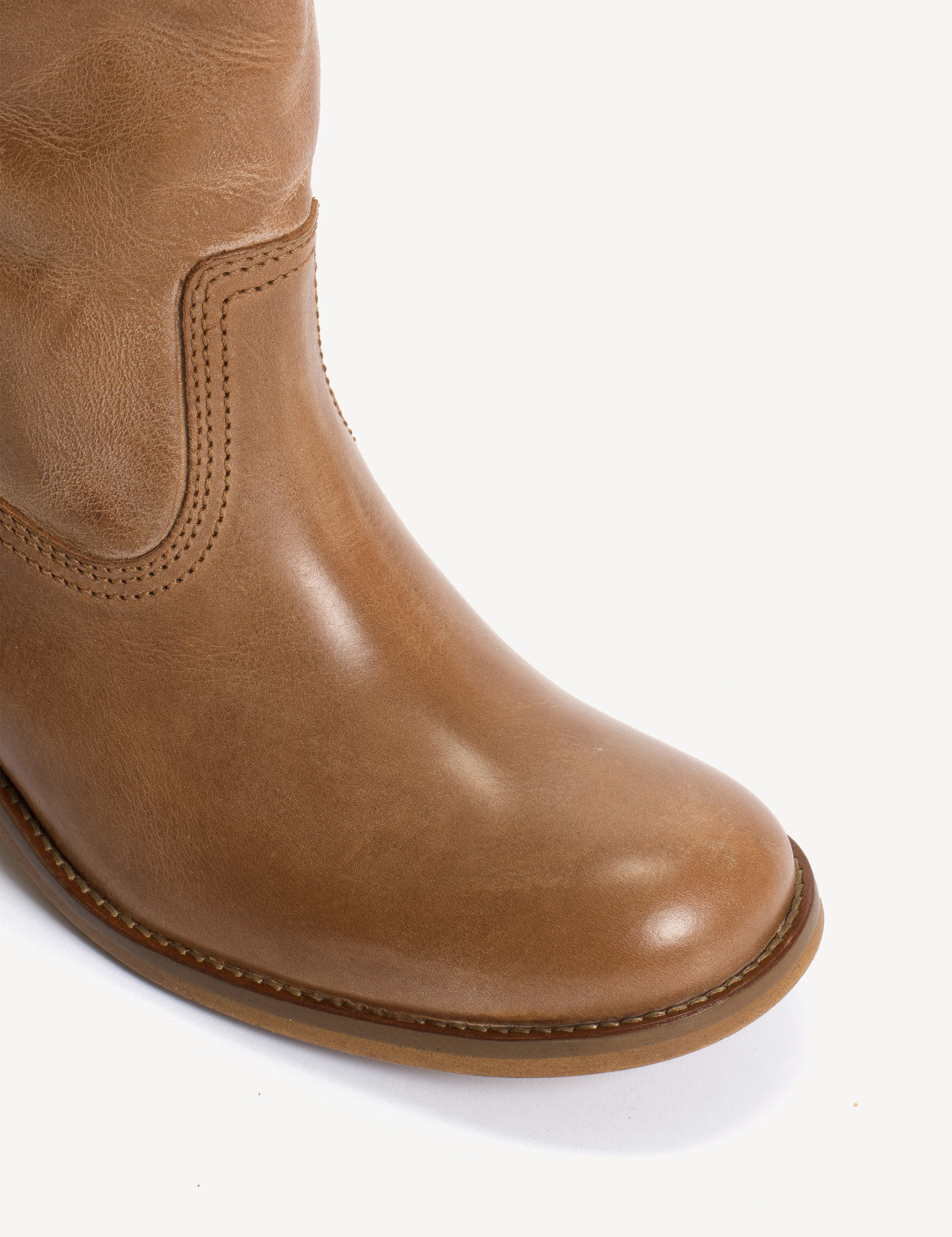 Ann Gaucho Boot With Western Stitchings In Dark Tan Escovado Leather - Image 6
