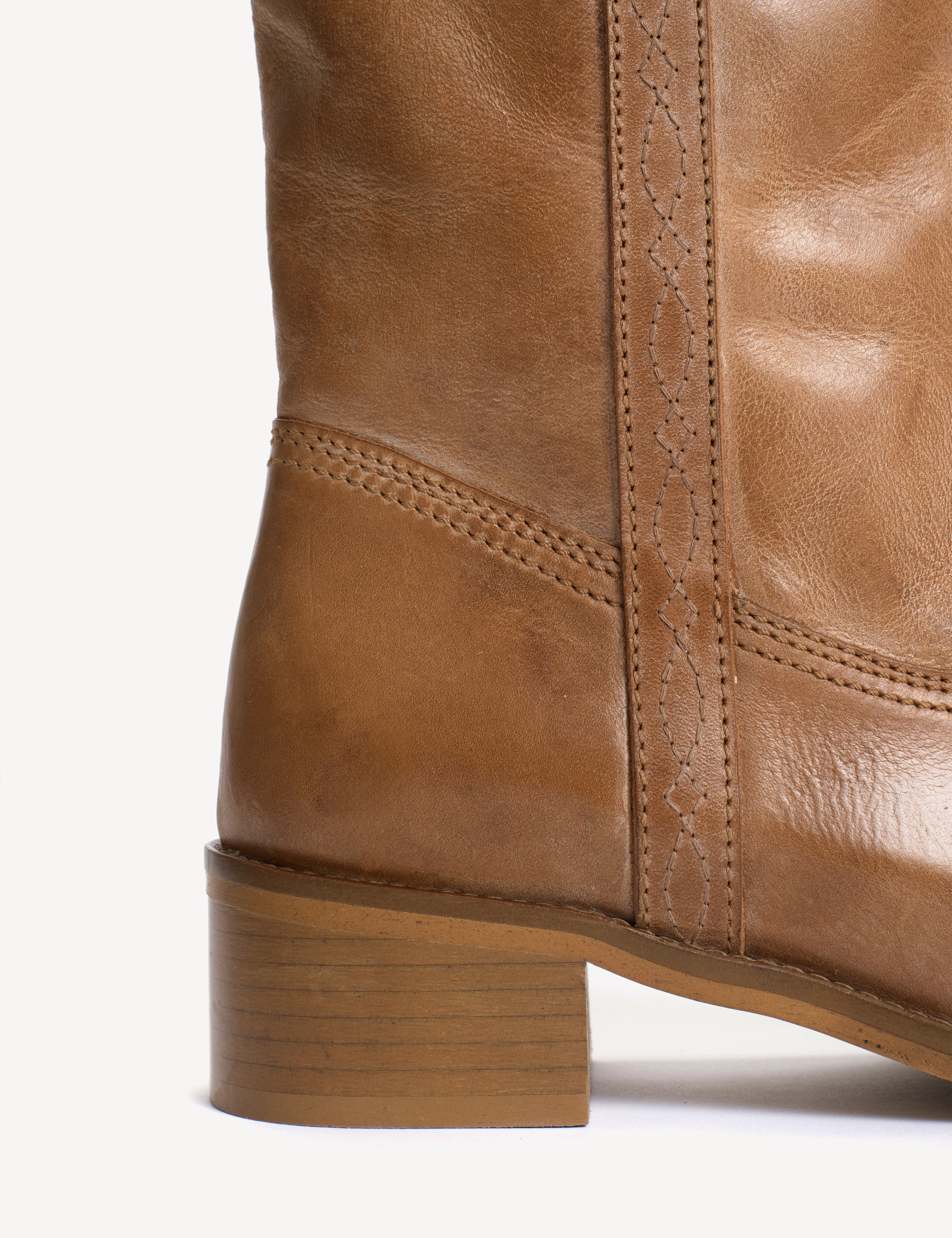 Ann Gaucho Boot With Western Stitchings In Dark Tan Escovado Leather - Image 7