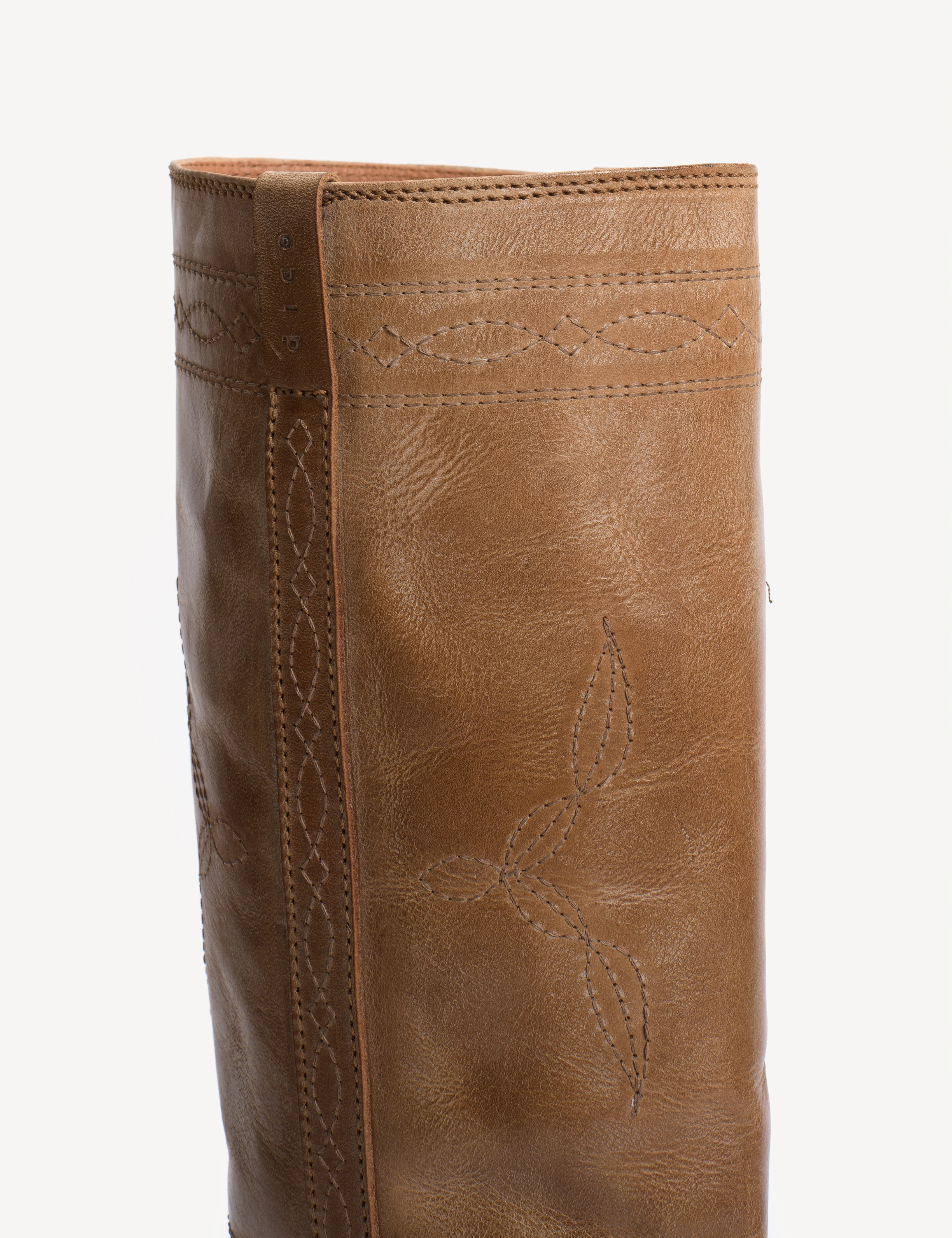 Ann Gaucho Boot With Western Stitchings In Dark Tan Escovado Leather - Image 8