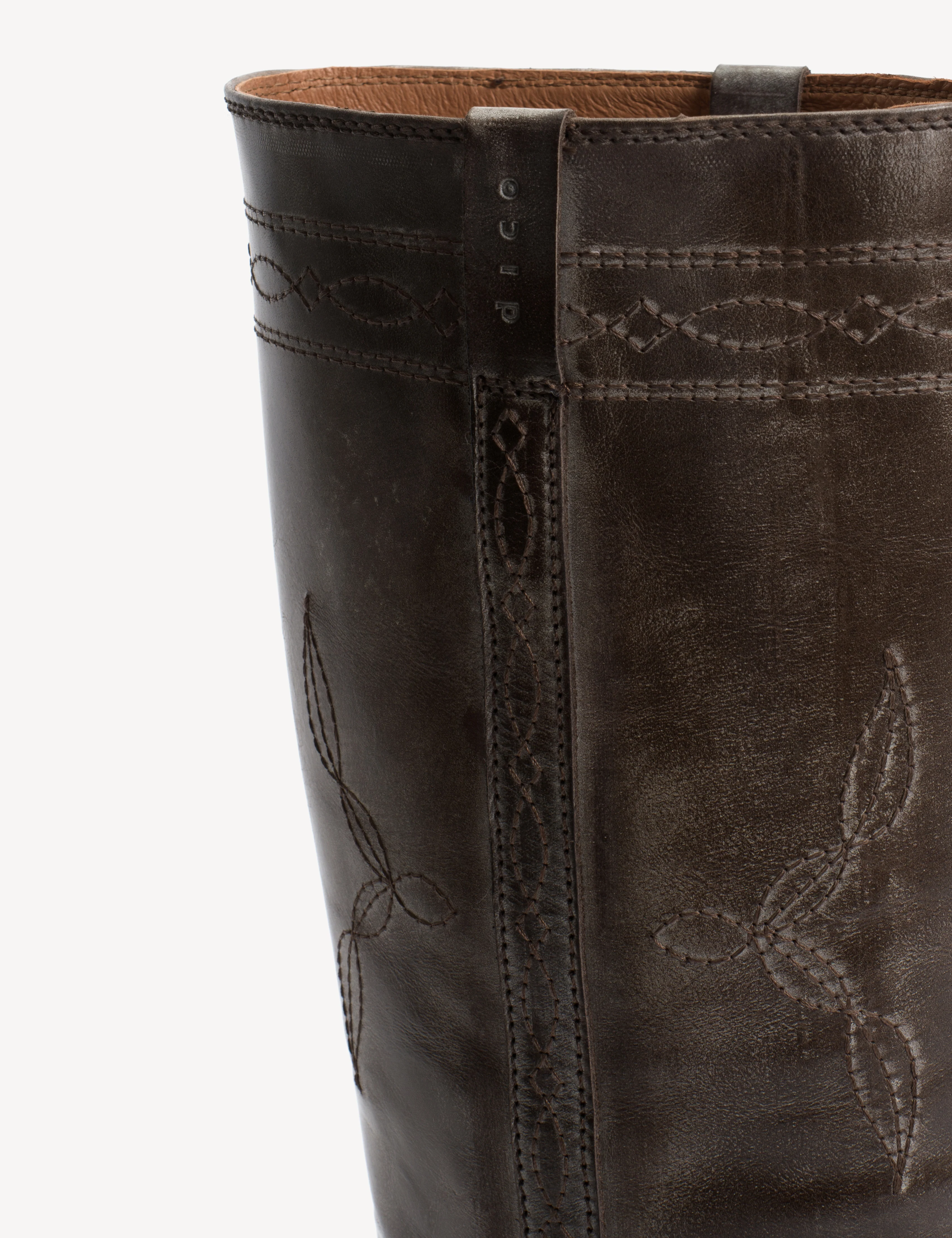 Ann Gaucho Boot With Western Stitchings In Dark brown Escovado Leather - Image 8