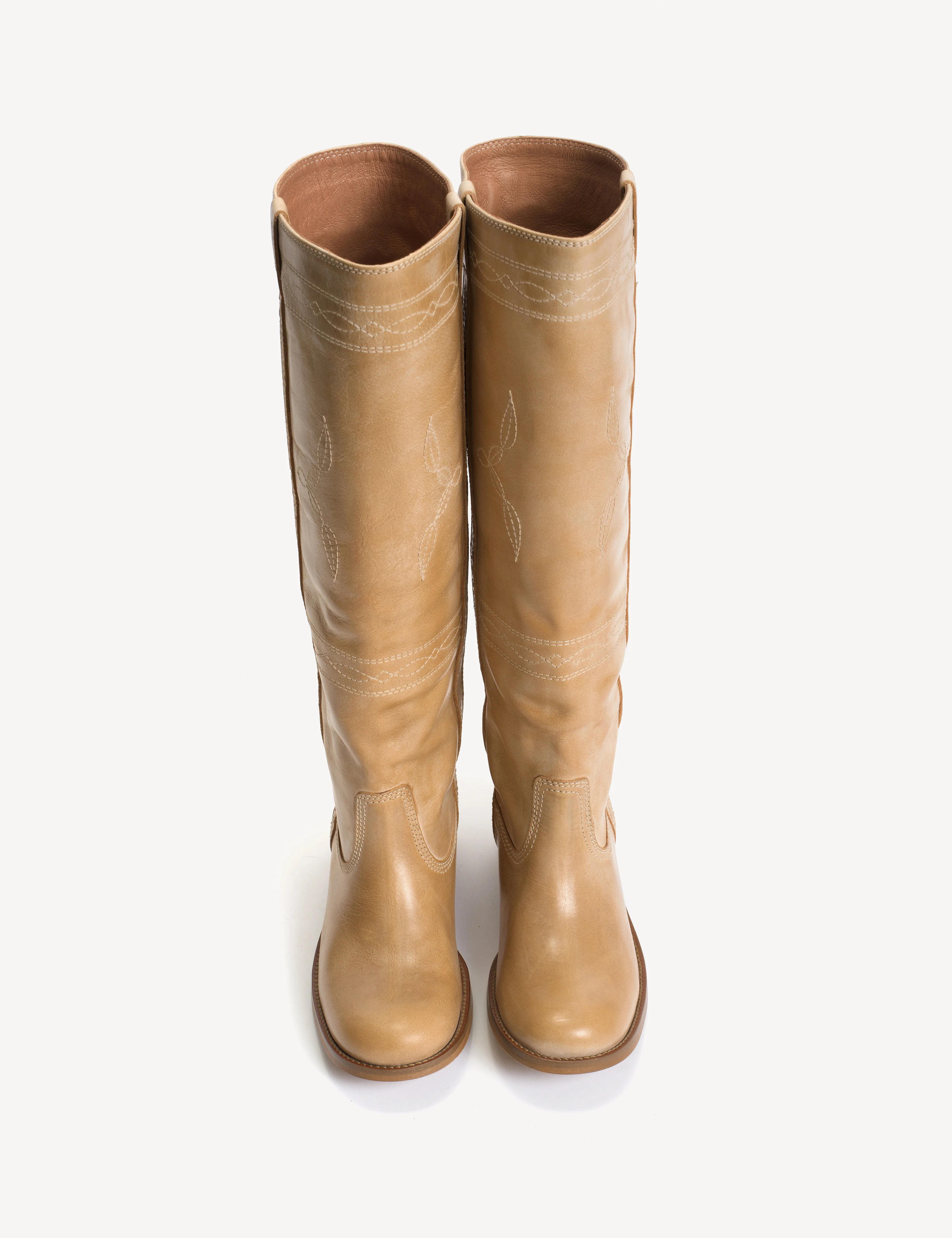 Ann Gaucho Boot With Western Stitchings In Light Tan Escovado Leather - Image 5