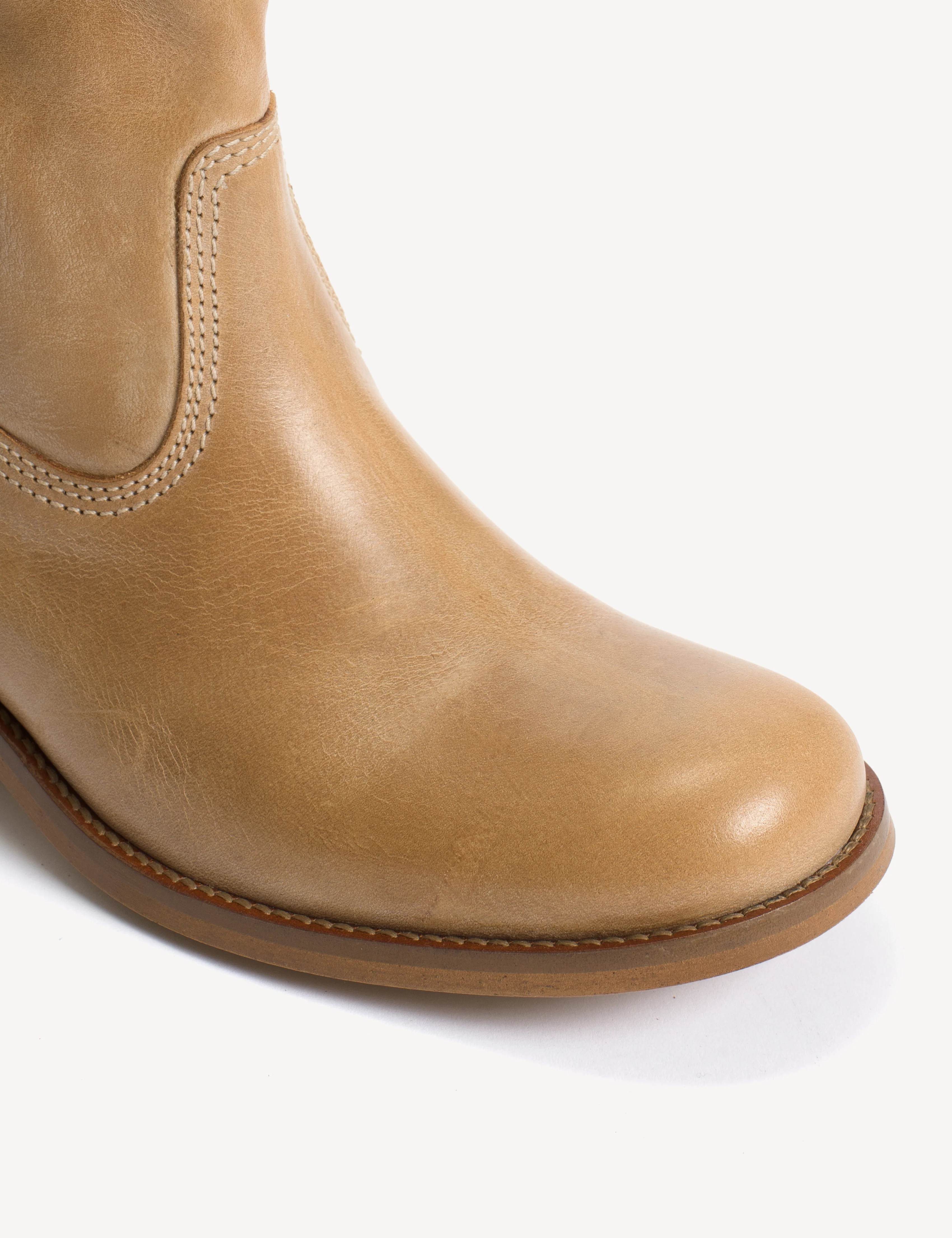 Ann Gaucho Boot With Western Stitchings In Light Tan Escovado Leather - Image 6