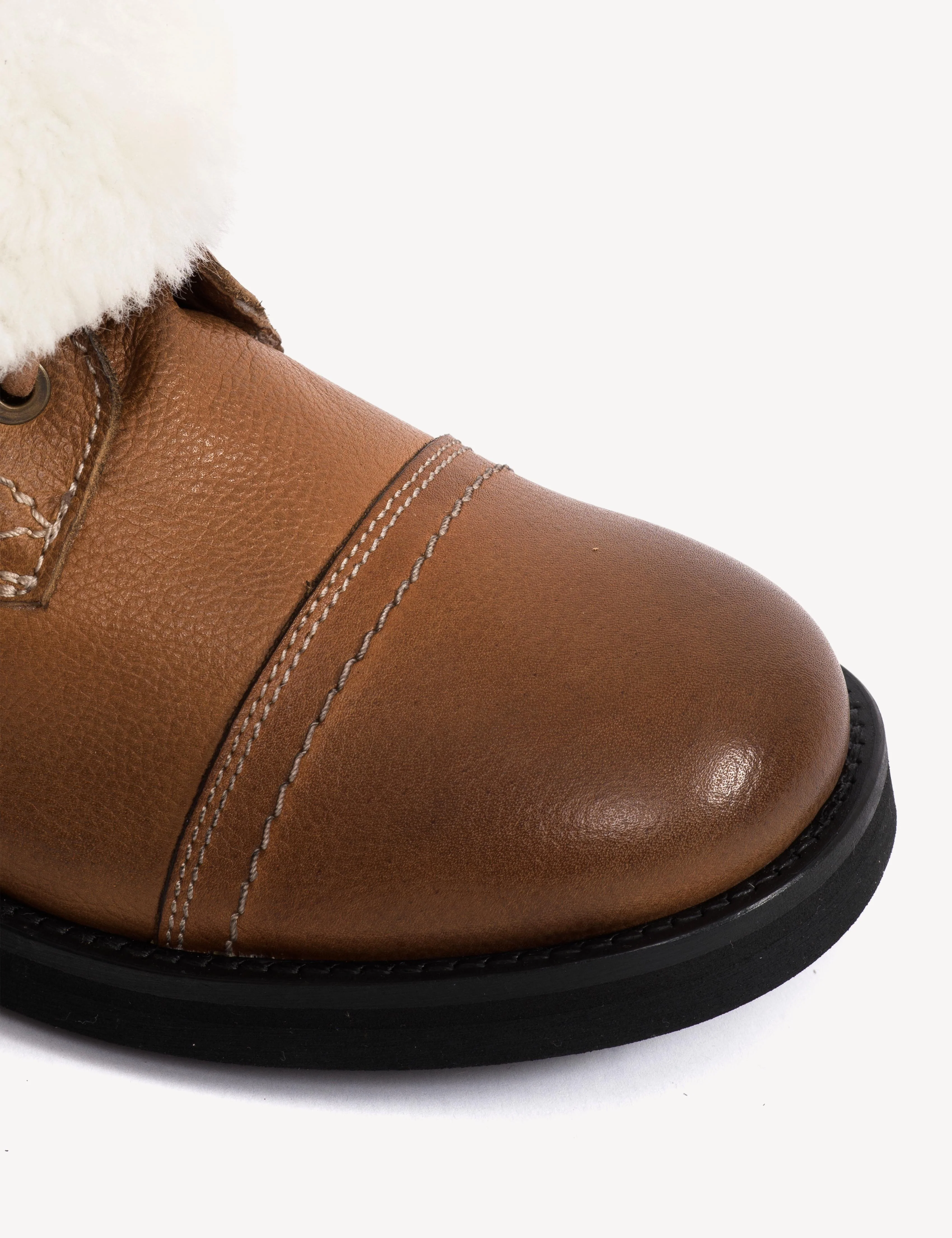 Army Boot In Dark Tan Grained Calfskin With Shearling Fur Lining - Image 8