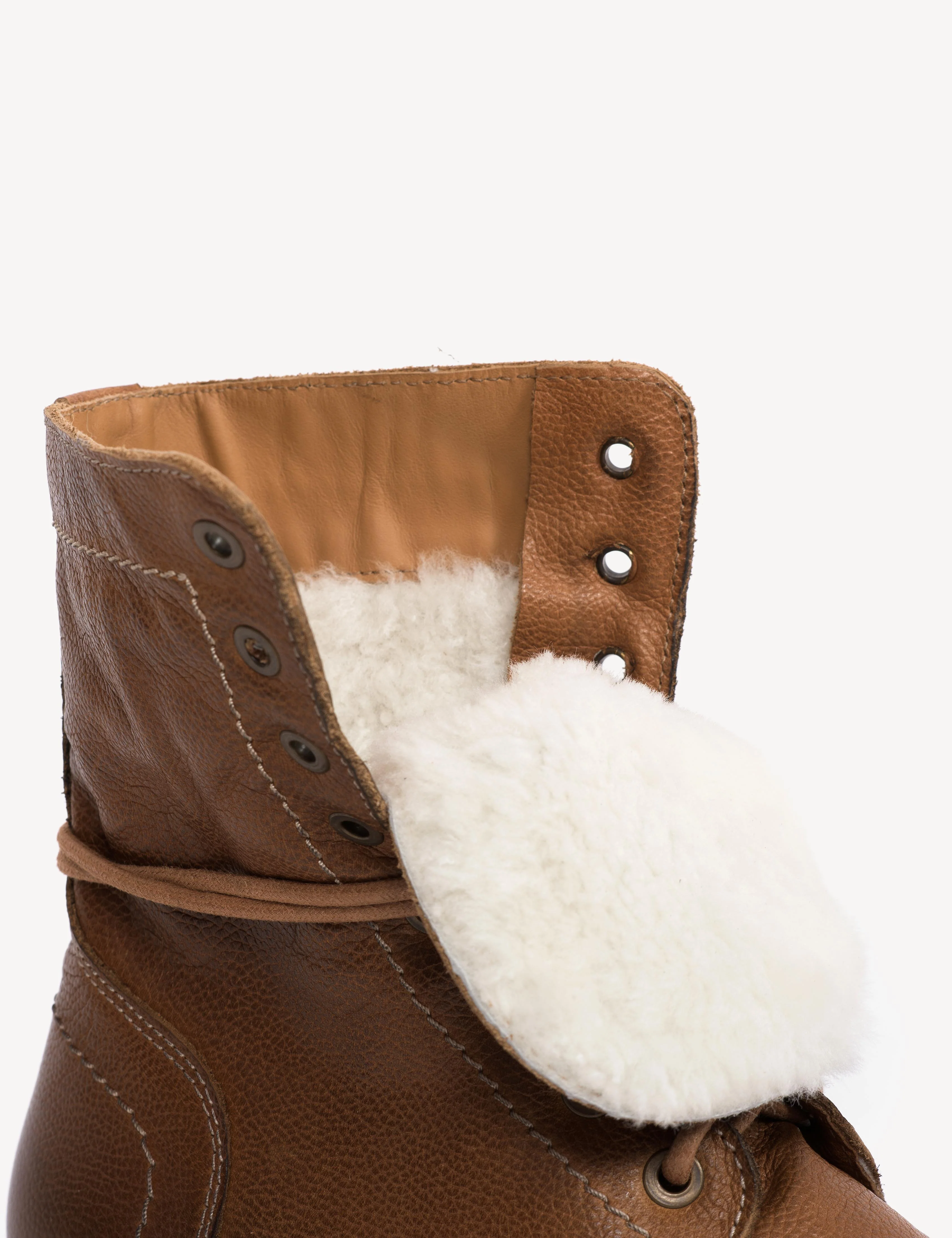 Army Boot In Dark Tan Grained Calfskin With Shearling Fur Lining - Image 9