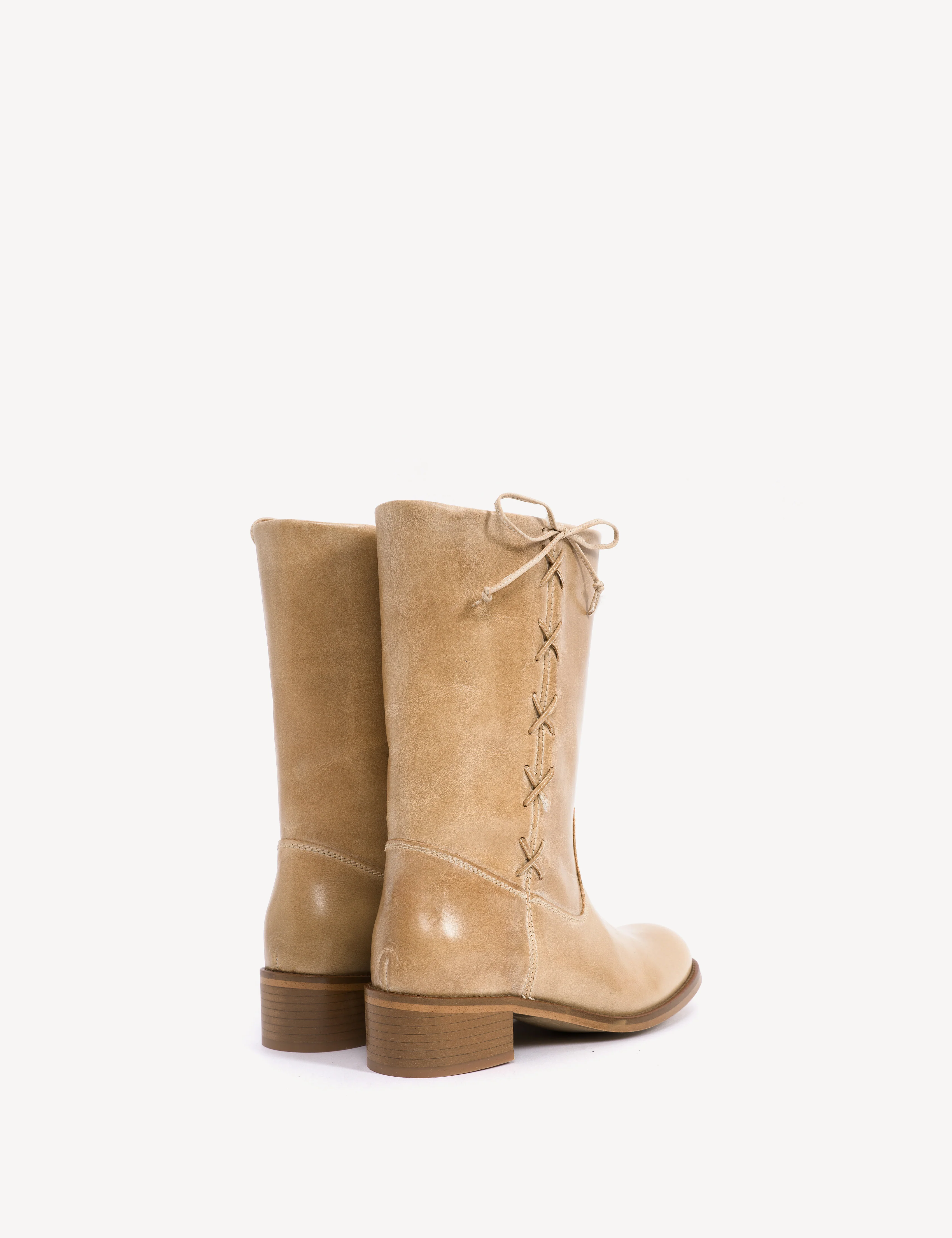 Julia Gaucho Boot With Laces In Light Tan Escovado Leather - Image 4