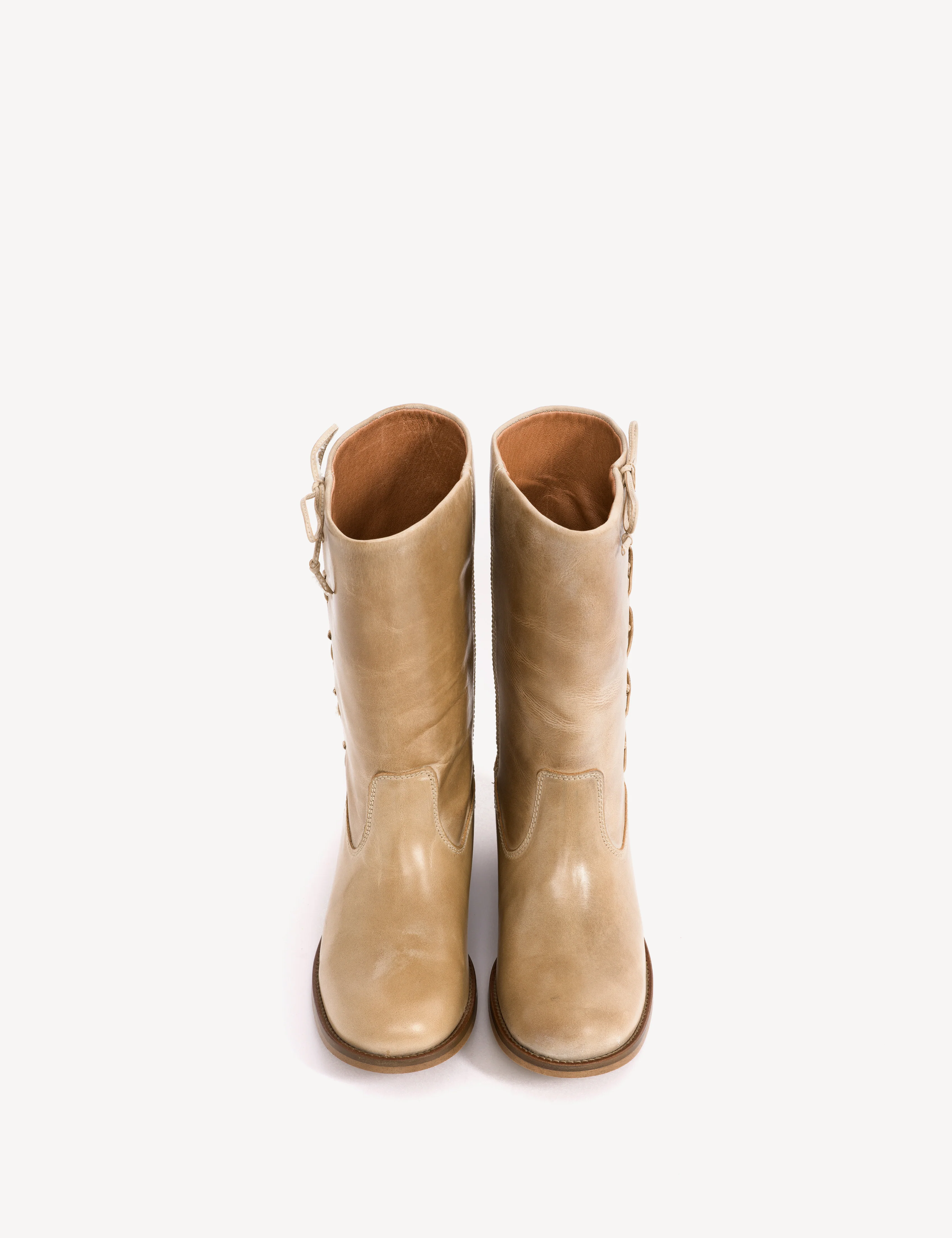 Julia Gaucho Boot With Laces In Light Tan Escovado Leather - Image 5