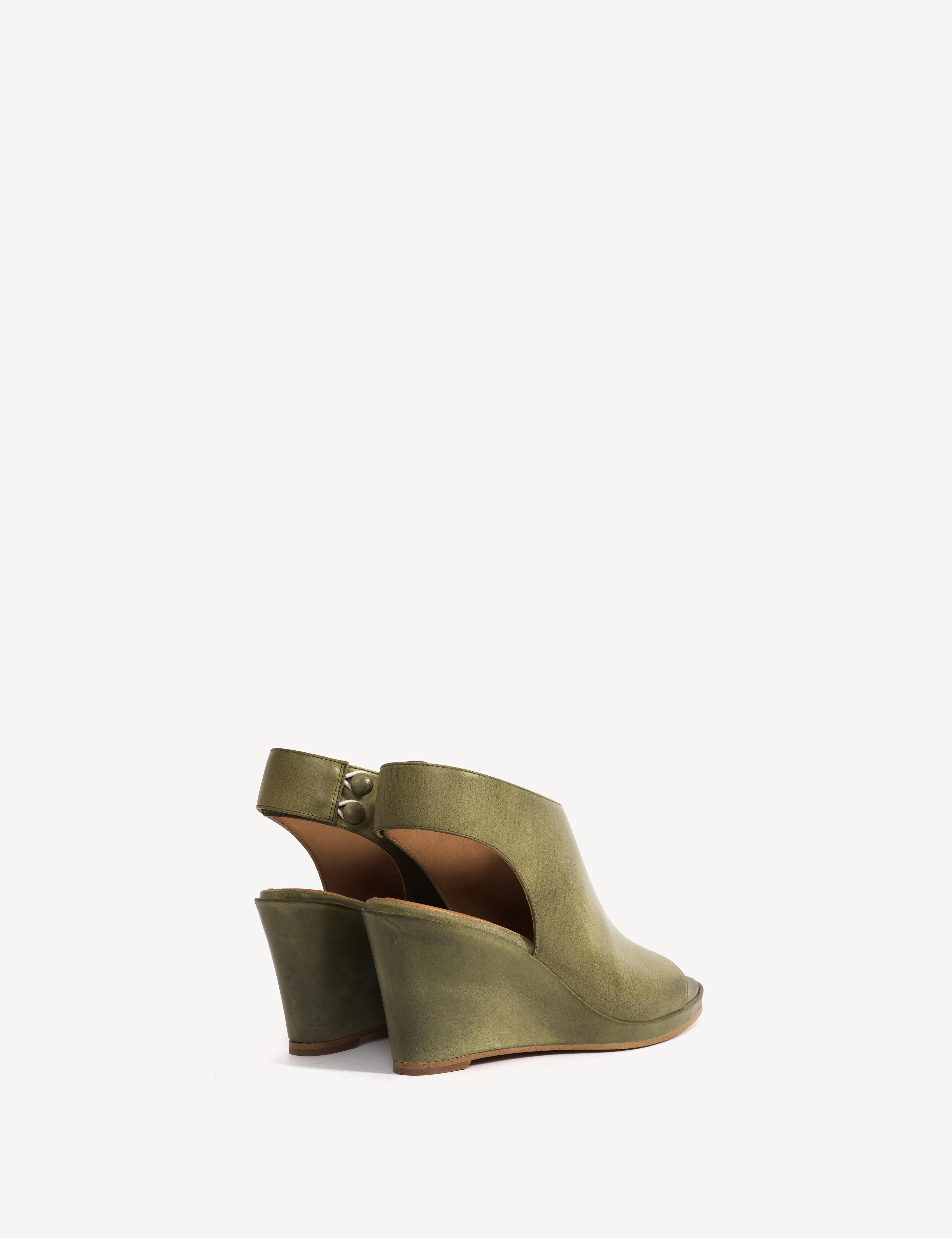 Liv Wedge Sandal In Avocado Green Escovado Leather - Image 4