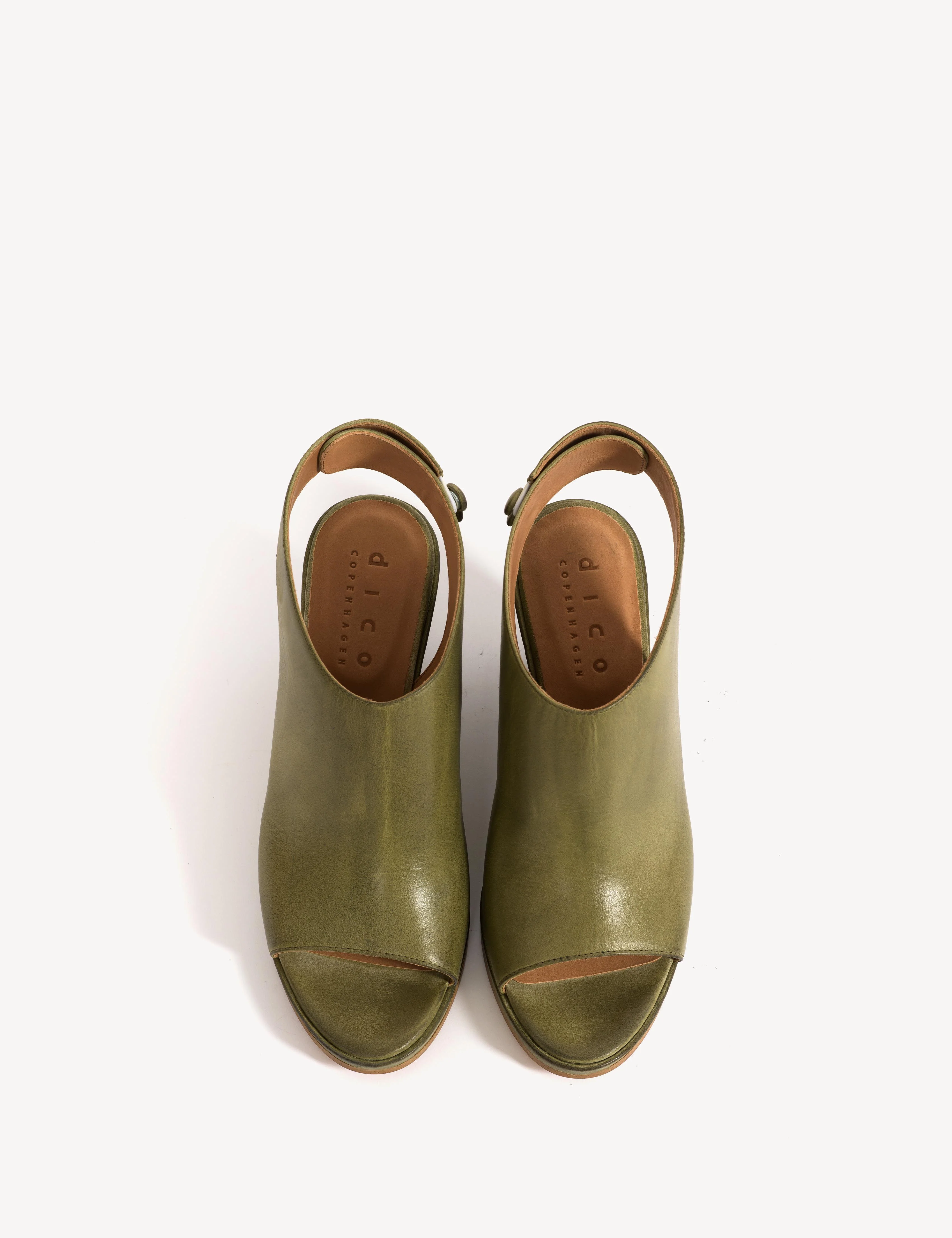 Liv Wedge Sandal In Avocado Green Escovado Leather - Image 5