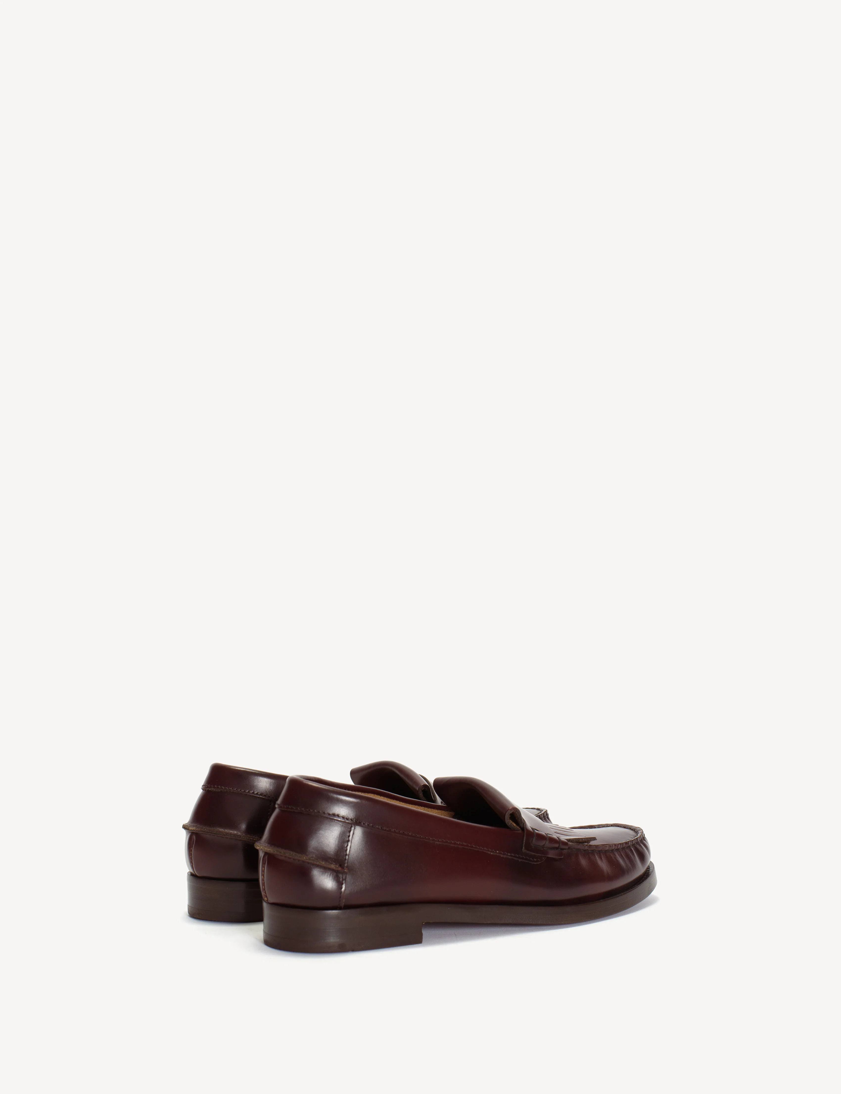 Moccasin Loafer With Fringes In Bordeaux Polido Leather - Image 3
