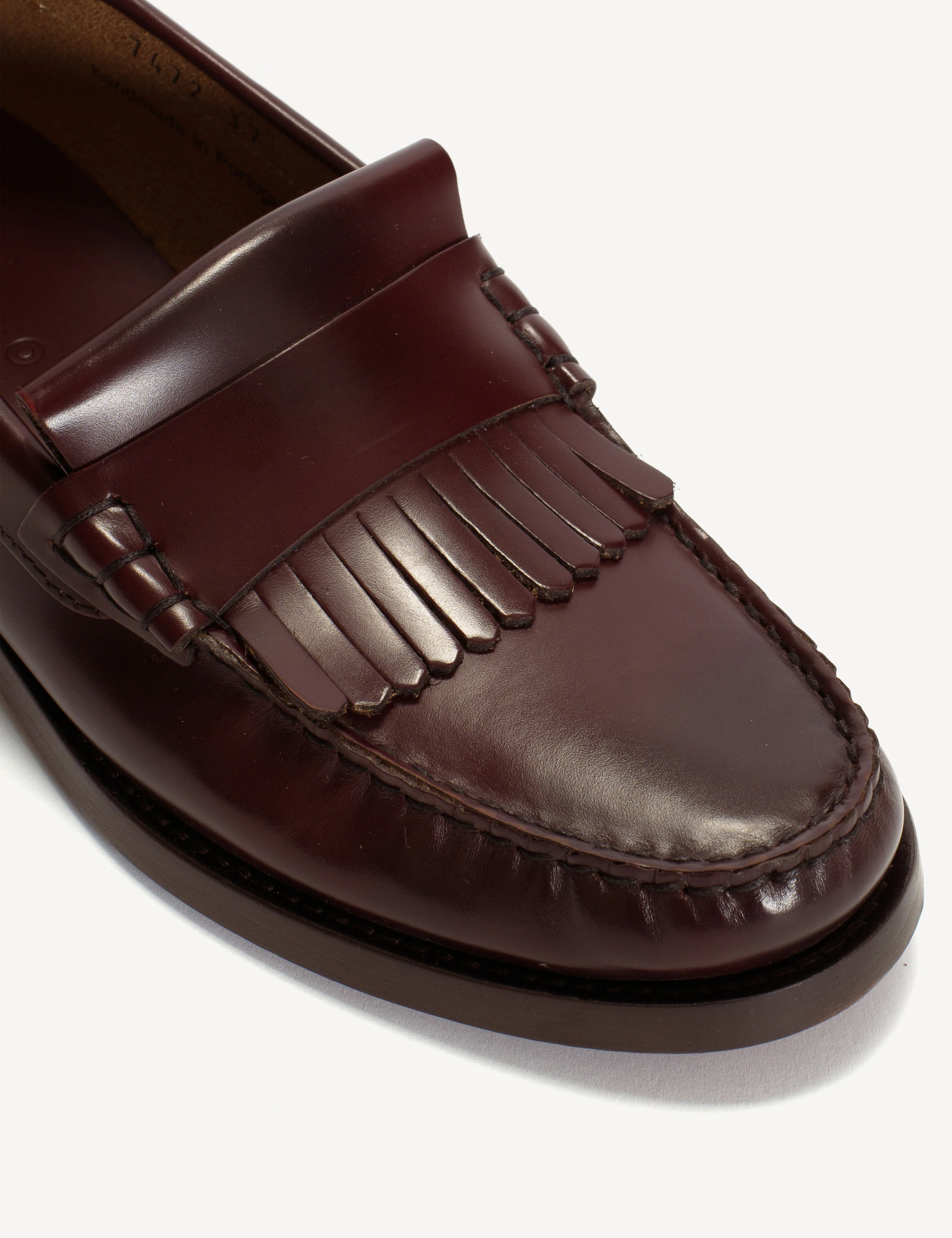 Moccasin Loafer With Fringes In Bordeaux Polido Leather - Image 5