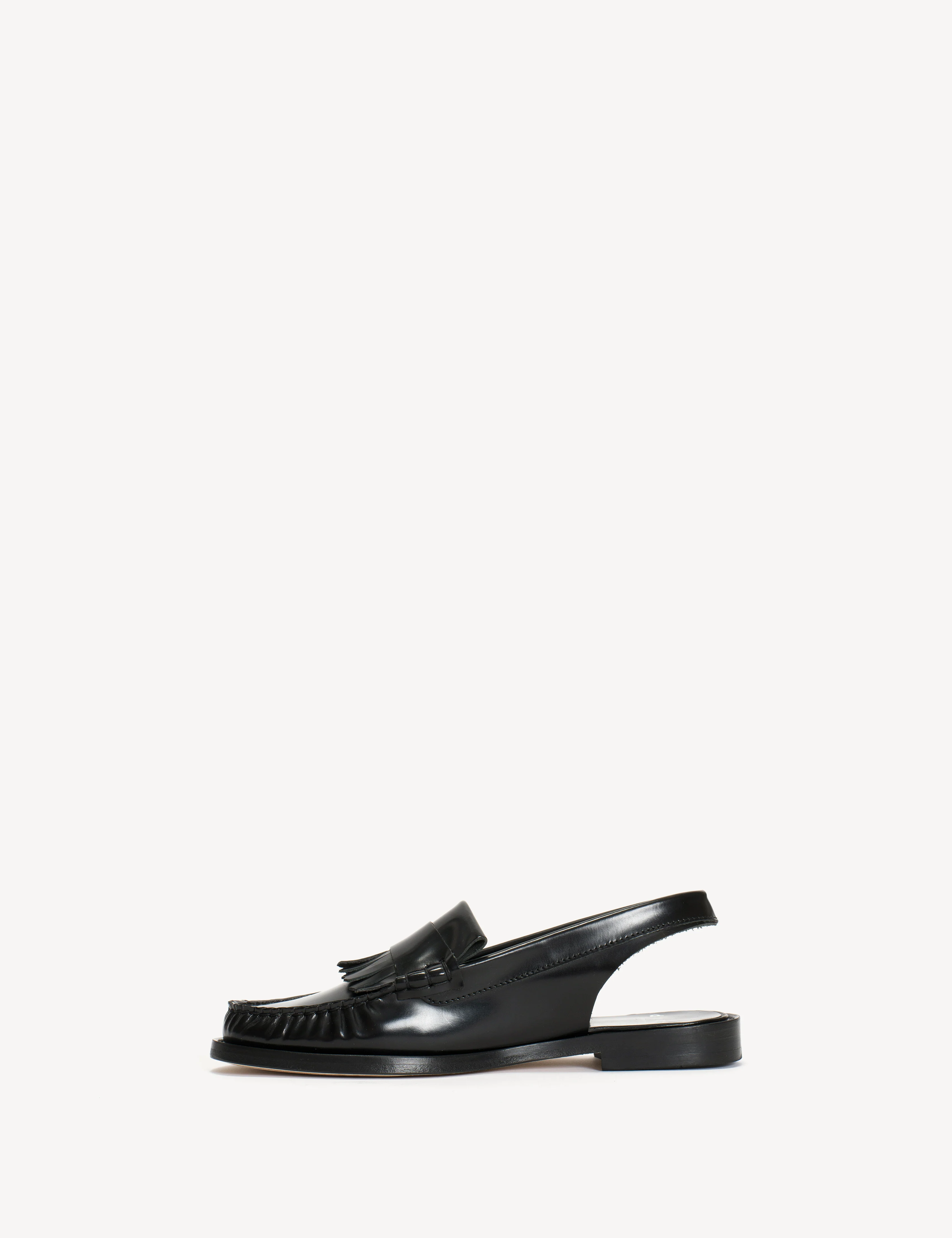 Slingback Moccasin Loafer With Fringes In Black Polido Leather - Image 3