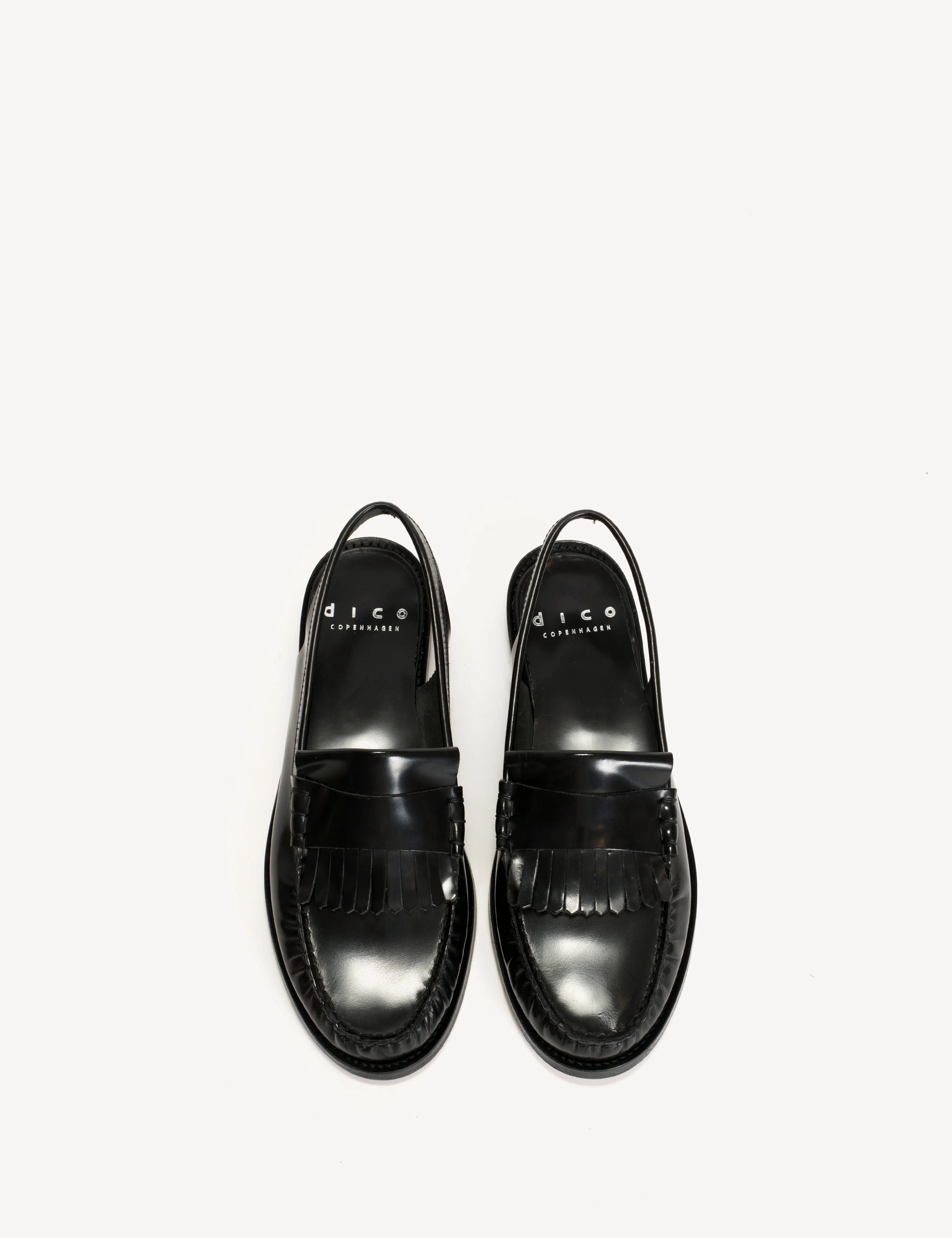 Slingback Moccasin Loafer With Fringes In Black Polido Leather - Image 4