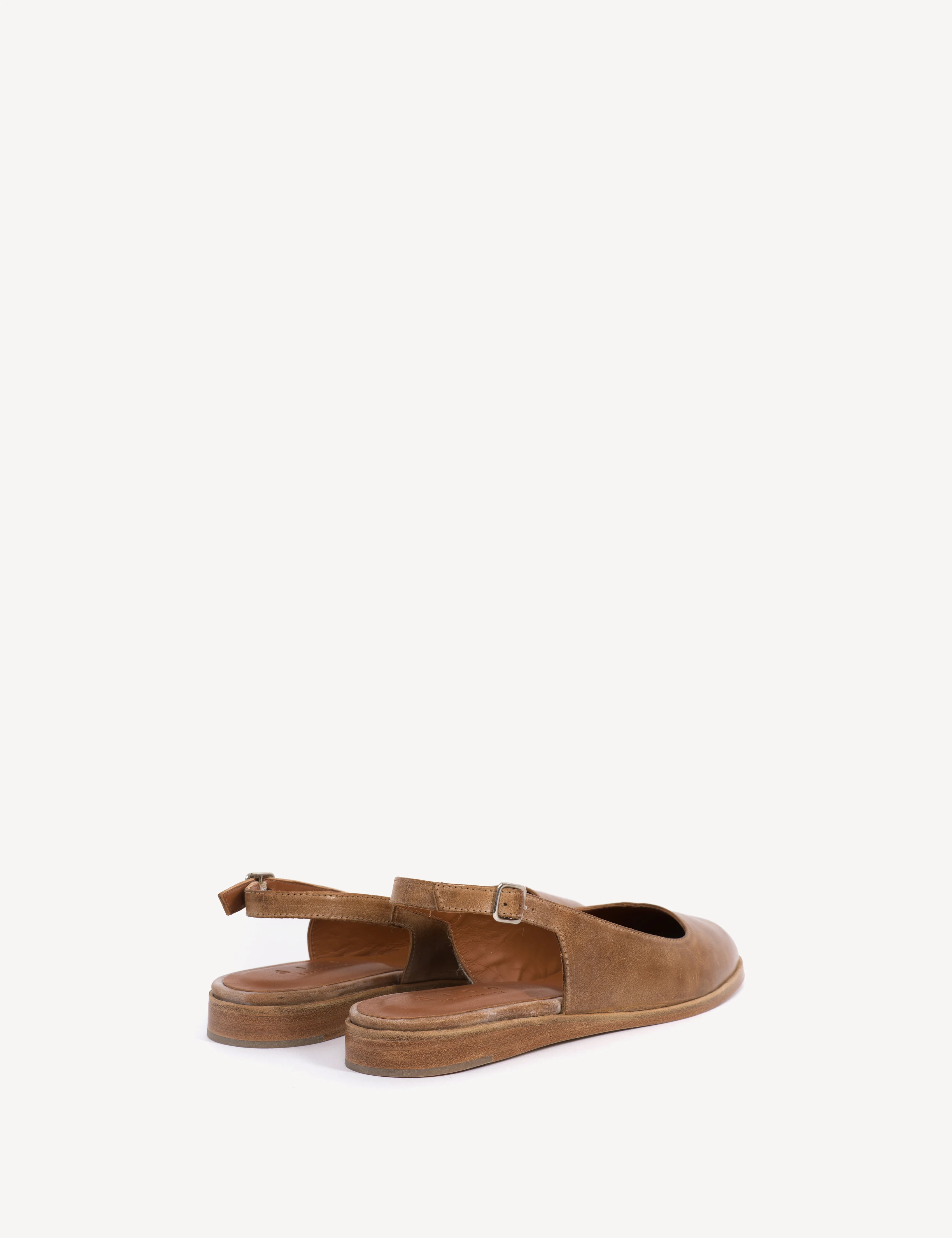 Moa Slingback Flats In Dark Tan Escovado Leather - Image 3