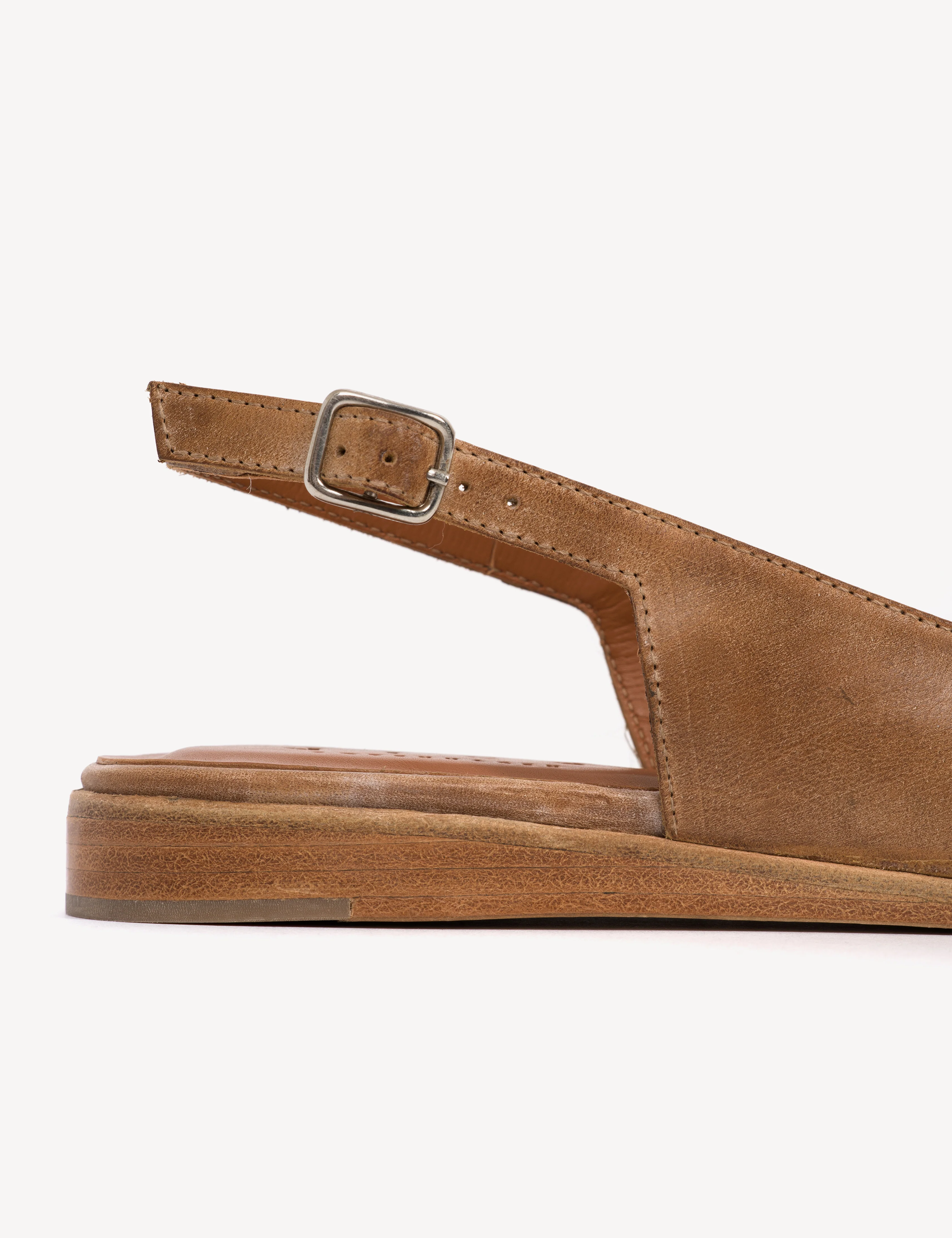 Moa Slingback Flats In Dark Tan Escovado Leather - Image 6
