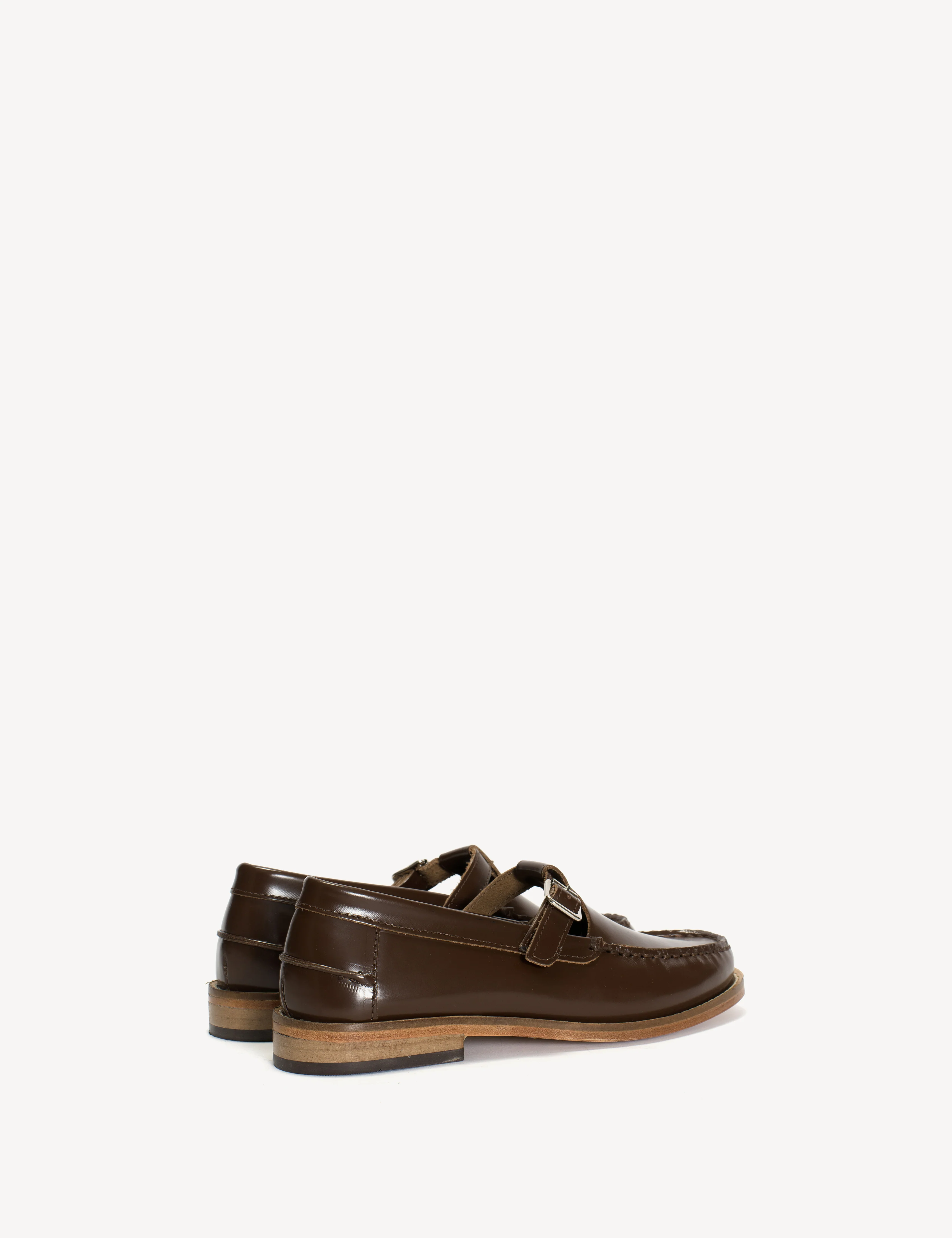 Moccasin T-Bar Loafer In Brown Polido Leather - Image 4