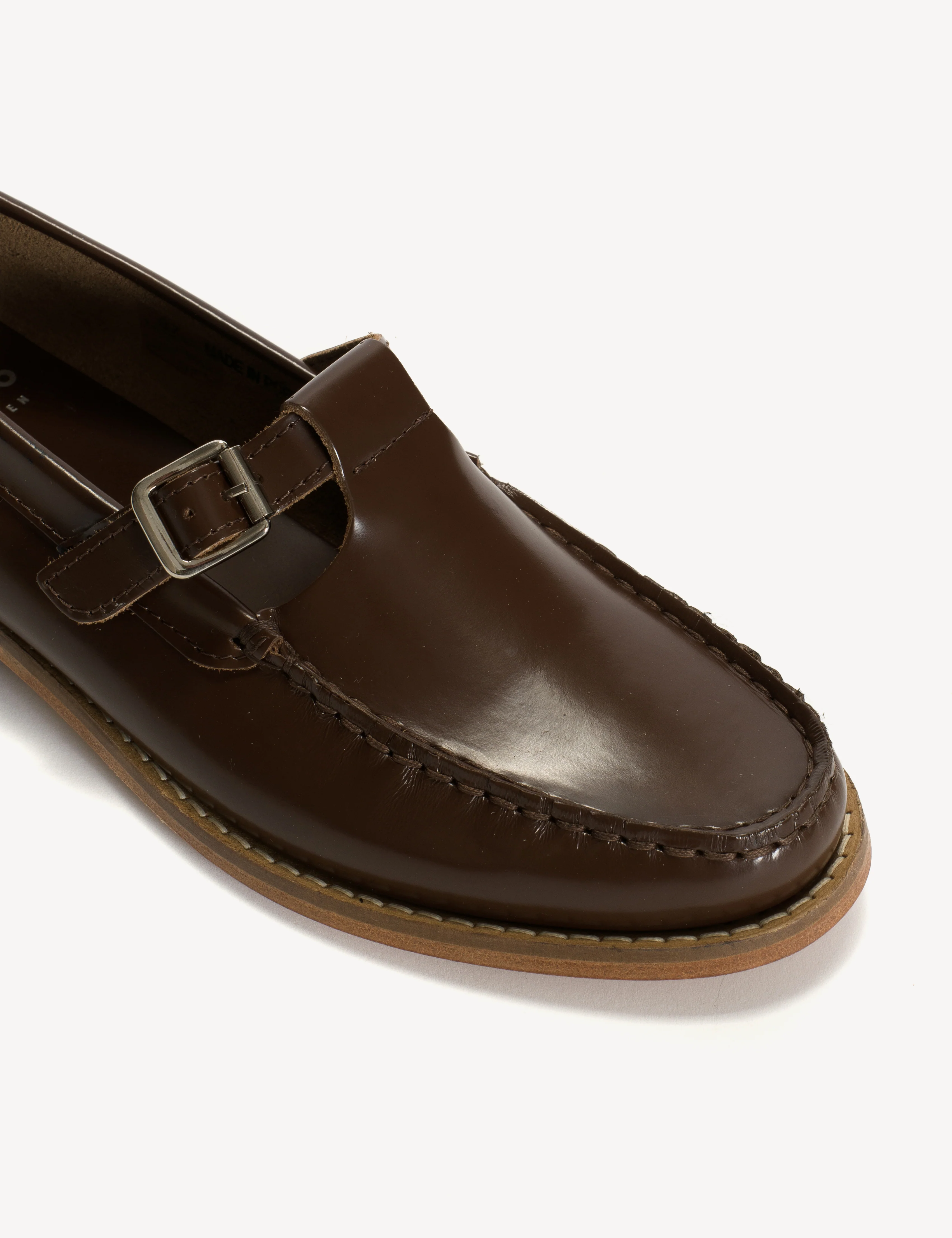Moccasin T-Bar Loafer In Brown Polido Leather - Image 7
