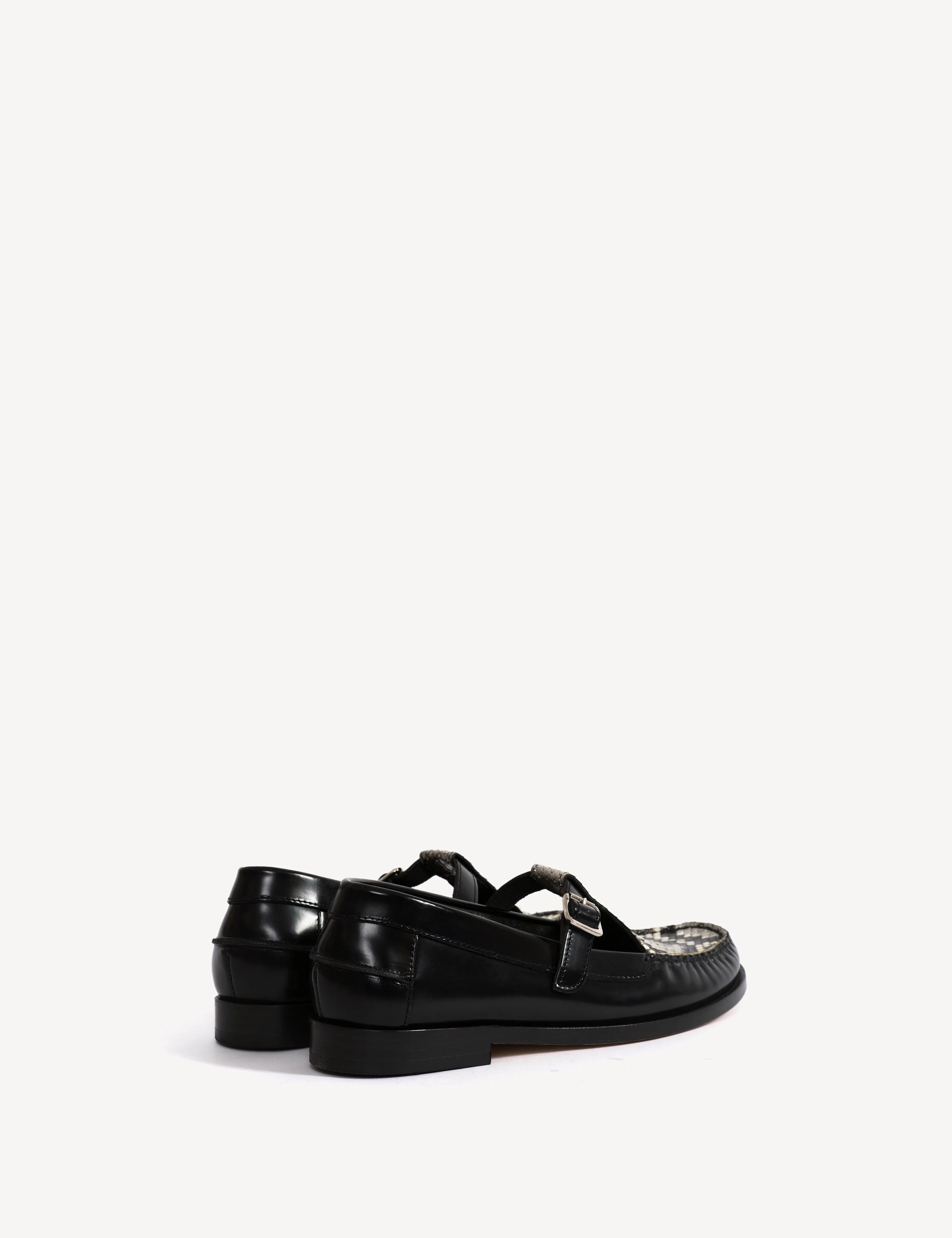Moccasin T-Bar Loafer In Black Polido Leather And Python Skin - Image 4